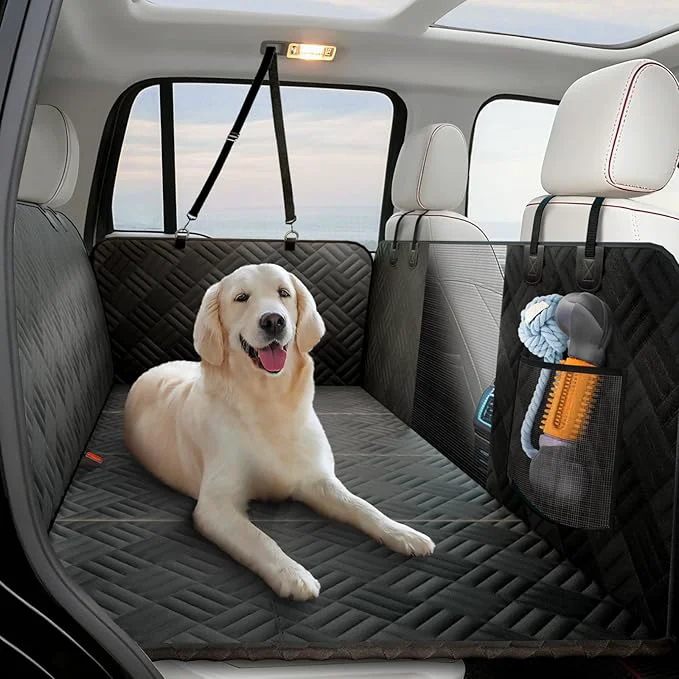 Convenient ELLINI Dog Car Seat Cover for Back Seat Hard Bottom Back Seat Extender for Dogs Holds 400lbs 600D Heavy Duty Scratch-Proof Waterproof Dog Hammock for Full-Size Trucks SUVAbout ThisOverview Optimized