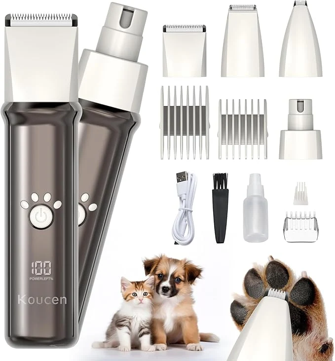 Refined 4 in 1 Dog Grooming Kit with LED Display Dog Grooming Clippers with 4 Guide Combs Rechargeable Low Noise Cat Hair Trimmer Pet Paw Trimmer for Cat Dogs Paws Face Ears Artisan
