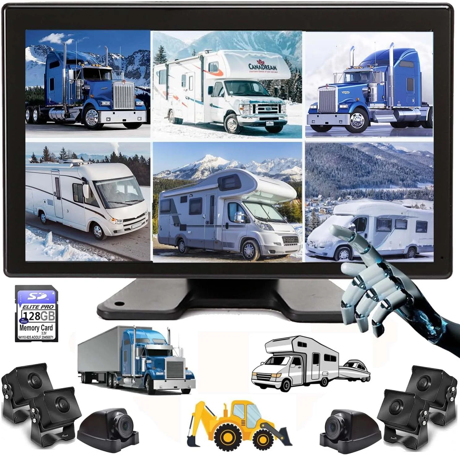 Sustainable 10.1 1080P Backup Camera Monitor Built-in DVR for RV Truck Trailer Rear Side Front Reversing View Wired System FHD Image 4 Split Large Screen 64GB Recorder IP69 Waterproof Avoid Blind Spot Kit Pure