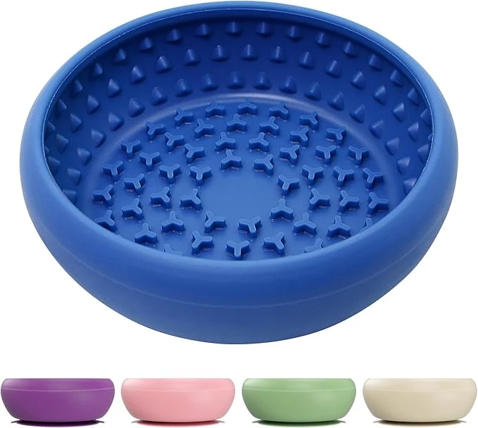 Natural Slow Feeder Dog Bowl BPA- Silicone Lick Mat for Small and Medium Dogs Non-Slip Dishwasher Safe Dark Blue – S About ThisOverview