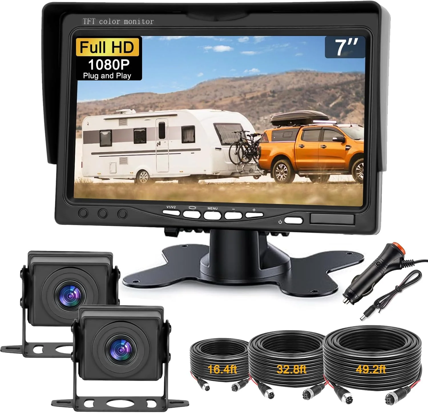 Solid Kairiyard 7 Inch HD 1080P Backup Camera 2 Channel DIY Grid Lines 150° Wide Angle Reverse Rear View Camera Wired Back up Camera System for Truck RV Car Trailer Camper Tractor Carefully Designed