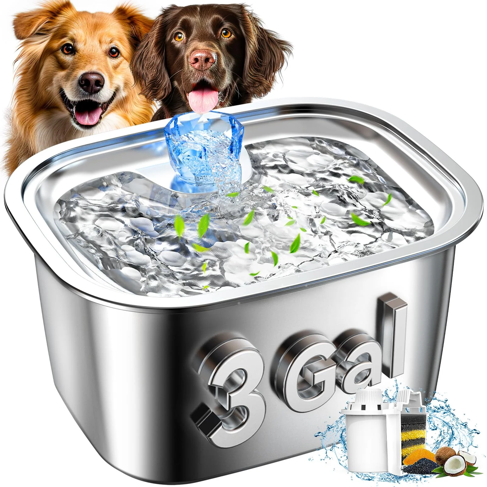 Sustainable PETDOTT Stainless Steel Dog Water Fountain – 3 Gallon Large Capacity Quiet Pump 12L 422oz Fine Crafted
