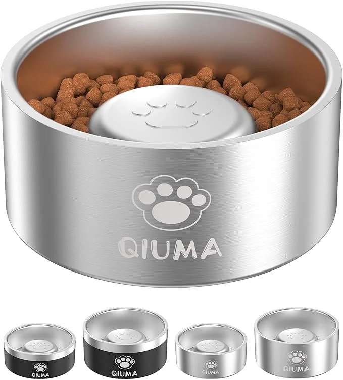 Original Slow Feeder Dog Bowls Stainless Steel Food-Grade 304 Dog Slow Feeder Bowl 3.5 Cups Capacity Heavy Duty Double-Layer with Non-Slip Base Pet Puzzle Bowl for Medium Large Dogs Silver About ThisOverview Fashionable