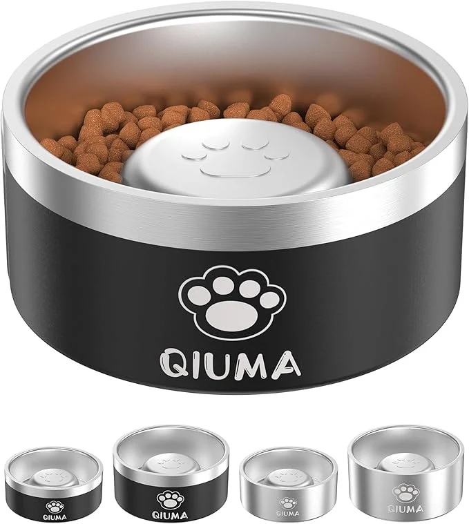 Comfortable Slow Feeder Dog Bowls Stainless Steel Food-Grade 304 Dog Slow Feeder Bowl 3.5 Cups Capacity Heavy Duty Double-Layer with Non-Slip Base Pet Puzzle Bowl for Medium Large Dogs Black About ThisOverview Functional