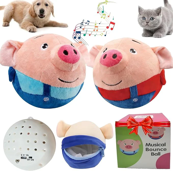 Breathable 【2PCS】Interactive Dog Toys Active Moving Pet Plush Toy with Recording Music Modes Jumping Squeaky Song shaking Interactive Dog Ball Dog Toys to Keep Them Busy Replaceable Coat Blue Pig Red Pig About This Convenient