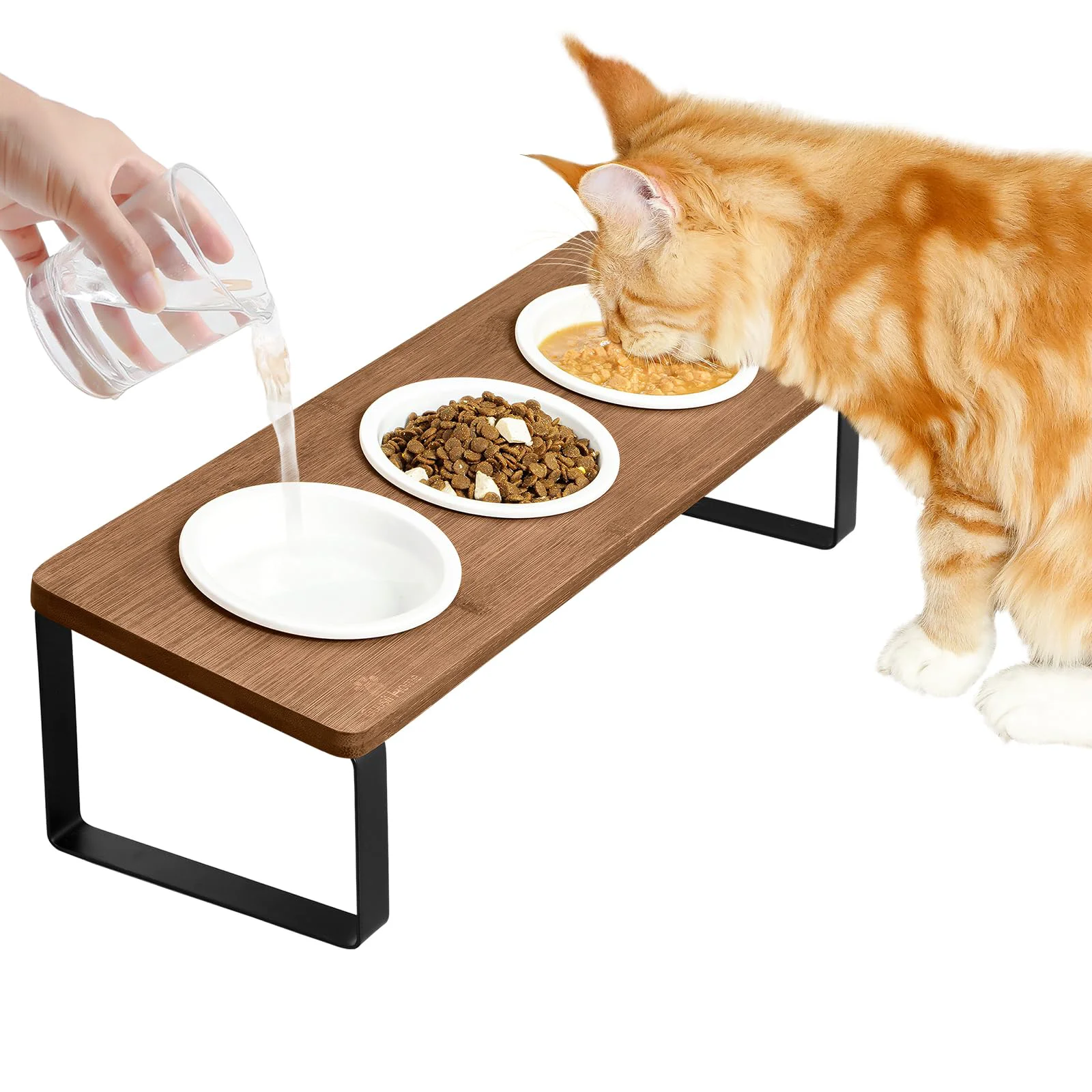 High-Quality Sunhoo Raised Cat Food Bowl Set — d Tilted Ceramic Dishes 3-Bowl for Indoor Cats Easy Assembly Brown Easy-to-Use