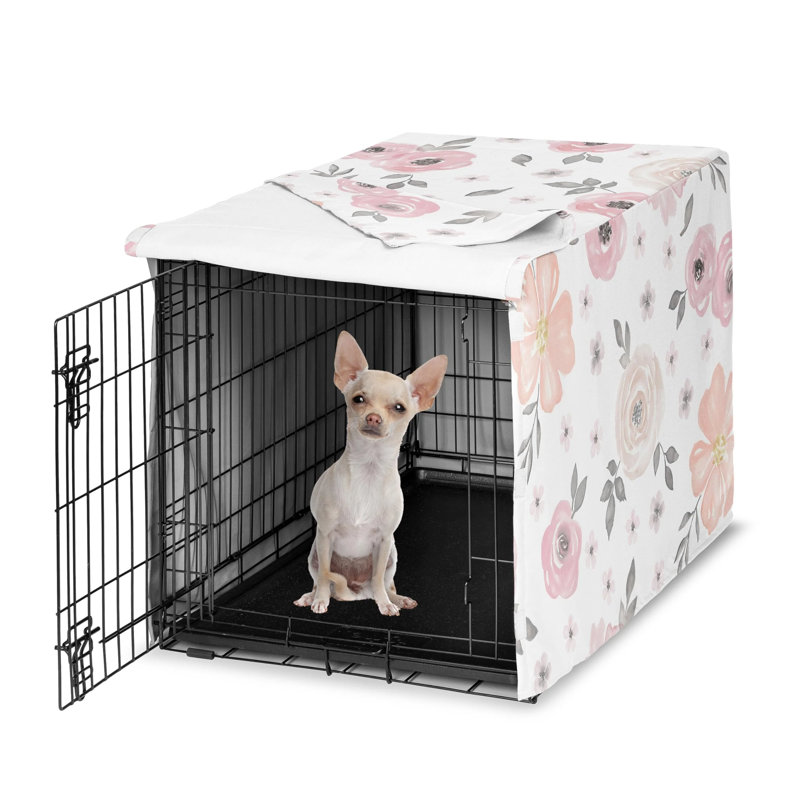 Specialty Sweet Jojo Designs 24in Small Dog Crate Cover – Pink Grey Boho Floral Watercolor Shabby Chic Superior