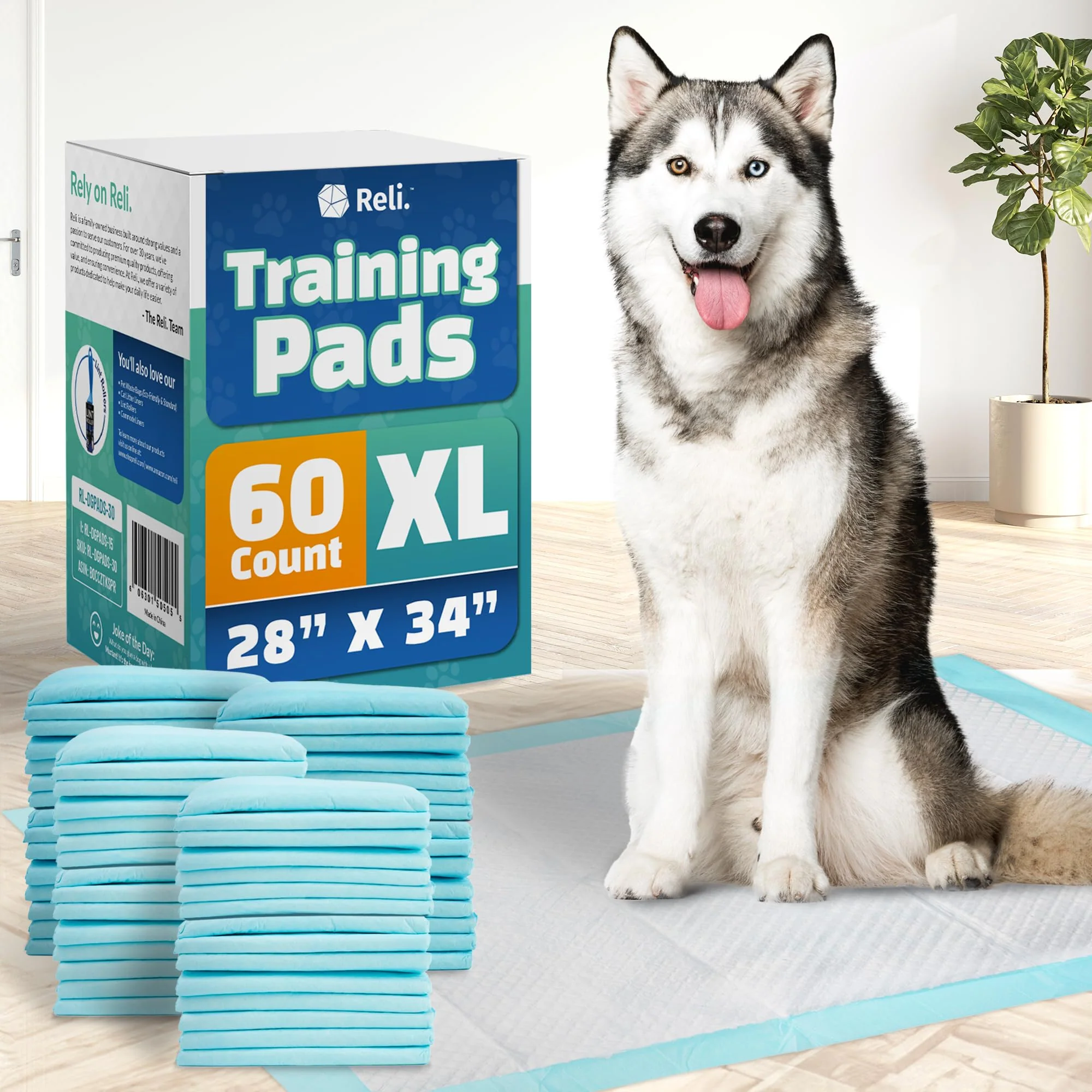 Practical Reli. Dog Pee Pads Extra Large 60 Count – XL 28×34 Leak-Proof Mats Certified