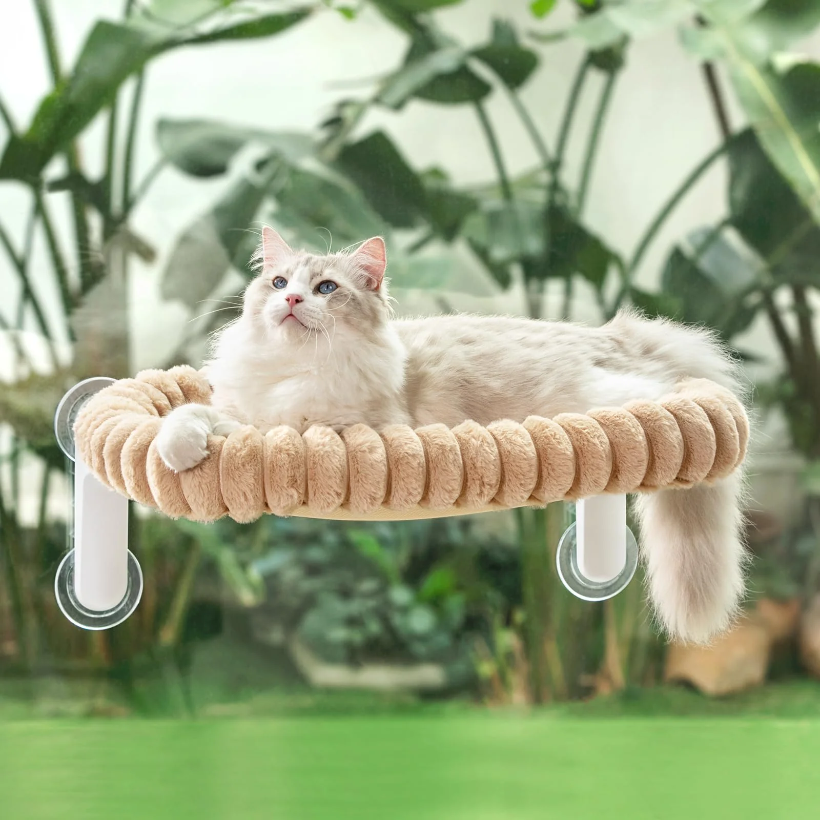Easy-to-Use Sunhoo Cat Window Perch Bed — Foldable Suction Cup Kitty Window Lounger Light Camel M Eco-Friendly