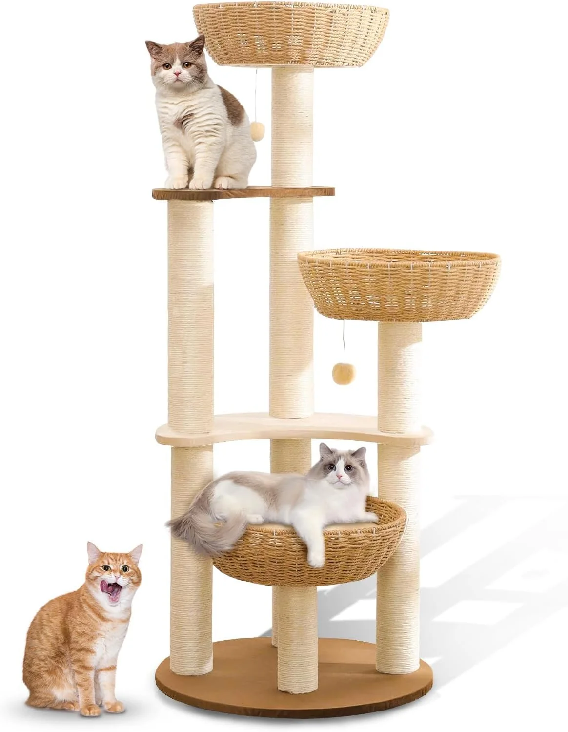 Prestigious 52 Modern Cat Tree Tower for Large Cats 3Cat Nests Manual Hand Woven Multilevel Huge Paws Pals Cat Tree Wood Cat Tower Cat Scratching Tree Cat Condo Cat Lover Gift Exceptional