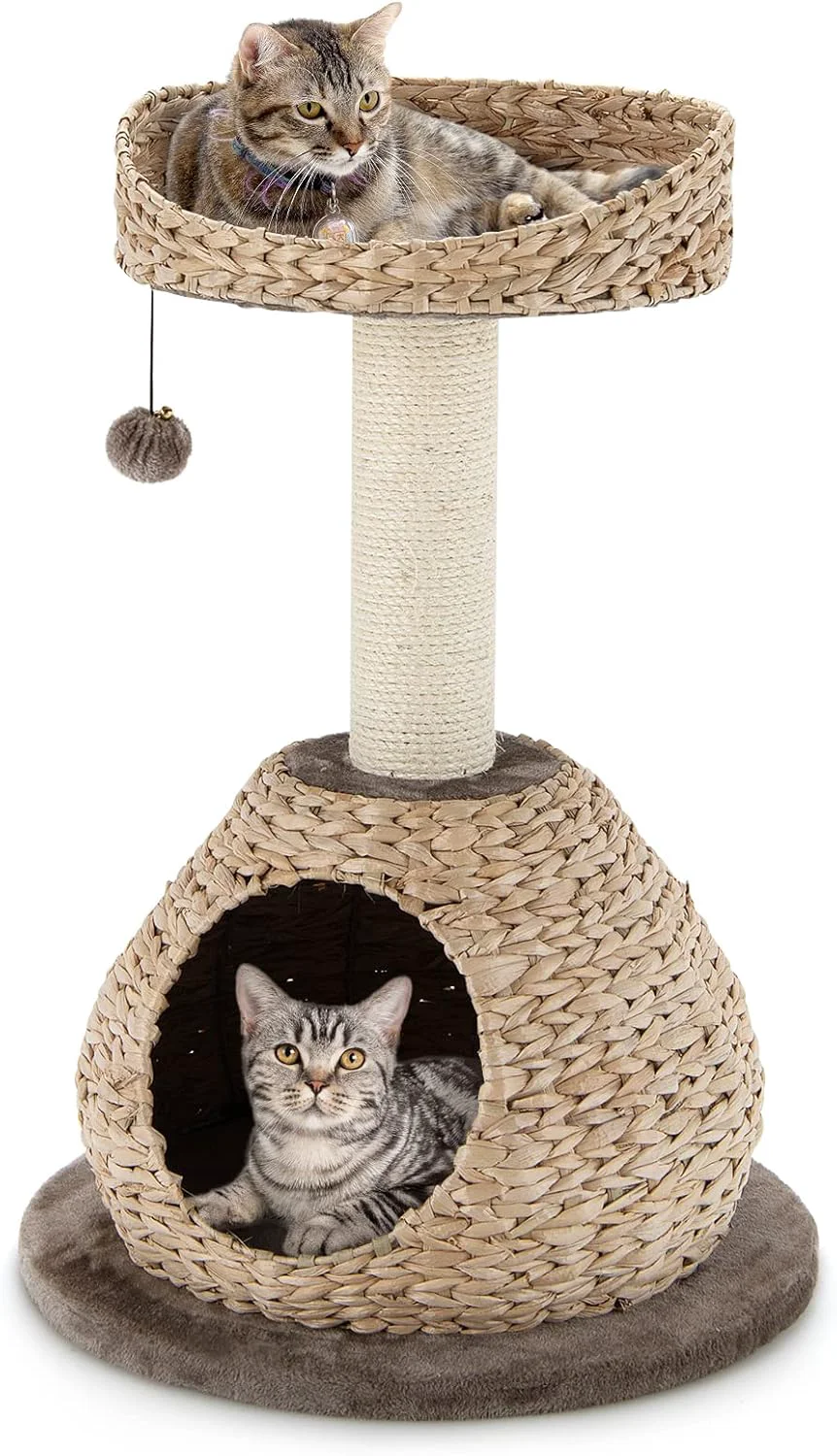 Solid Tangkula Modern Cat Tree Small Cat Tower with Natural Sisal Scratching Post Hand-Made Wicker Cat Condo Top Perch Funny Hanging Toy Ball Cute Cat Tree Tower for Indoor Cats Prestigious