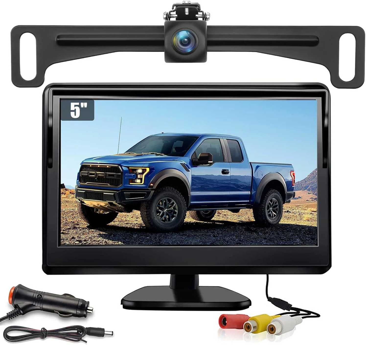 Certified Kairiyard License Plate Backup Camera with 5in Monitor 170 Degree Wide Angle DIY Grid Lines Waterproof Reverse Rear View Camera Systems for Truck Car Trailer SUV Powerful