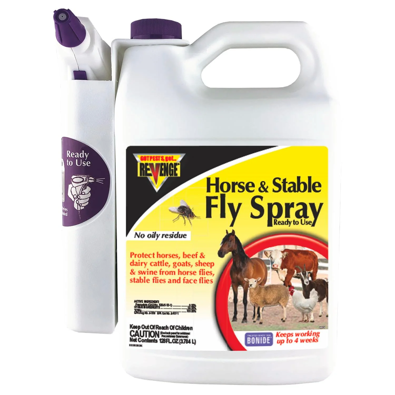 Expertly Made Bonide REVENGE Horse Stable Fly Spray – 128 oz Ready-to-Use with Power Sprayer Long-Lasting Fly Flea Tick Control Innovative