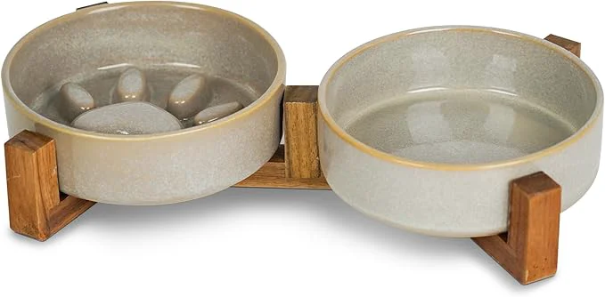 Dependable Ceramic Slow Feeder Dog Bowl Set with Stand Cute Paw Slow Feeding Food Bowl and Water Bowl for Medium Breed 6.3 Ceramic Non Slip Dog Dishes GreyAbout ThisOverview High-Performance