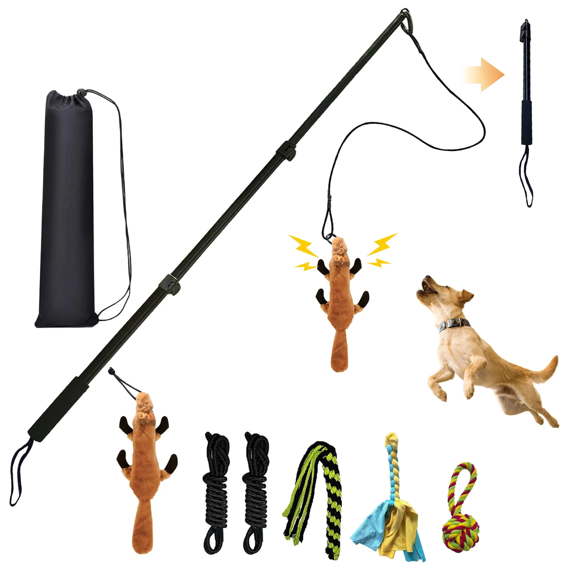 Convenient GRETMIX Flirt Pole for Dogs – Extendable Teaser Wand Interactive Play Training Official