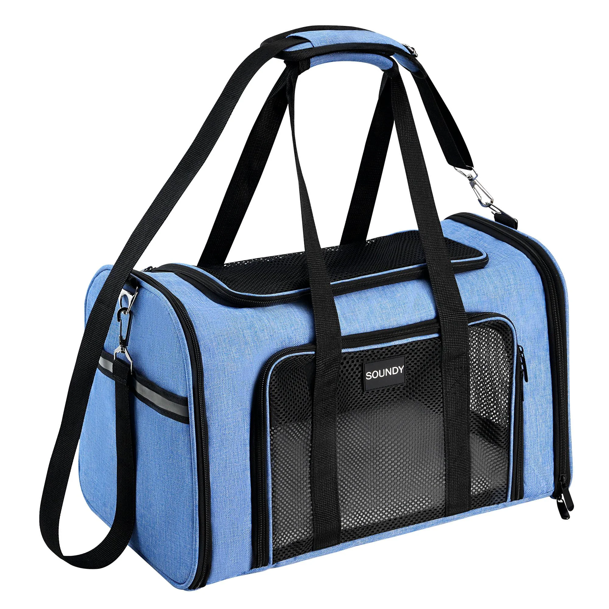 Eco-Friendly Soundy Large Cat Carrier Small Dog Carrier Under 25 lbs Collapsible Breathable Portable – Large Blue Responsible