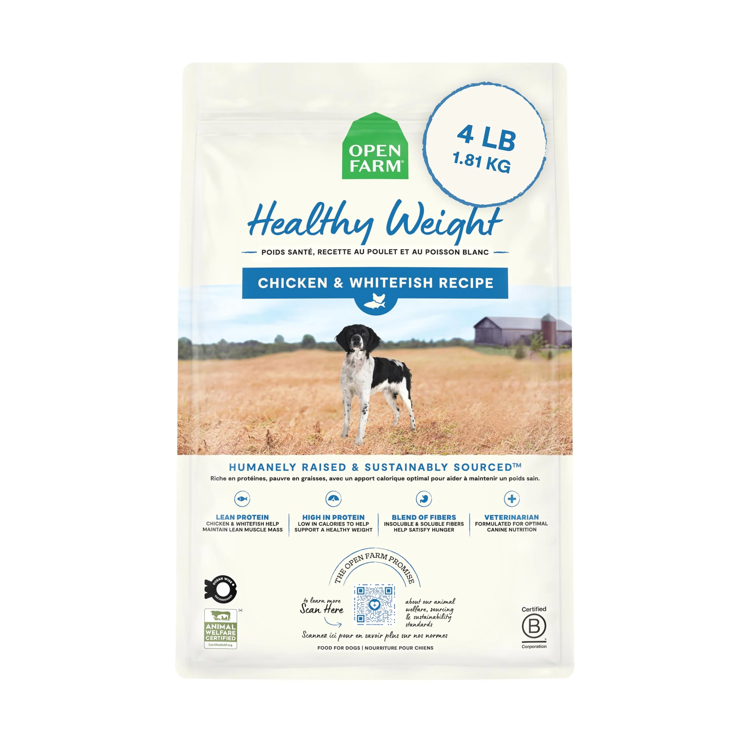 Flexible Open Farm Healthy Weight Dog Food — High-Protein Low-Calorie Vet-Formulated Chicken Whitefish 4lb Fine Crafted