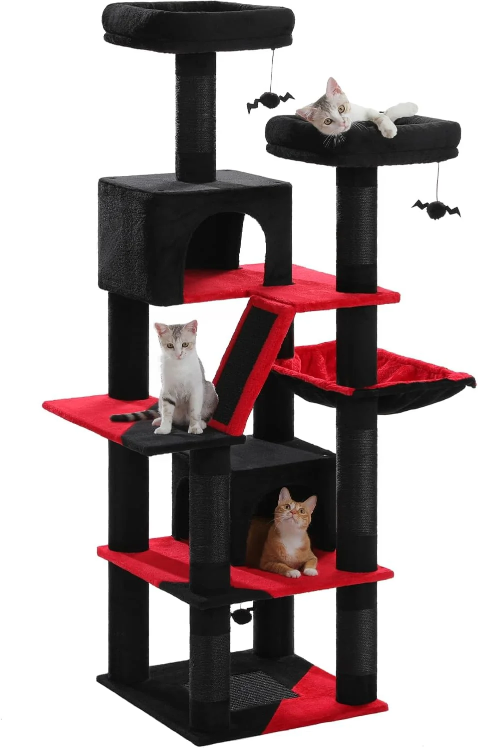 Lightweight PAWZ Road 70 Inch Cat Tower Gothic Cat Tree with 2 Cozy Condos 2 Plush Perch Large Basket 2 Scraching Pad 6 Scraching Posts for Indoor Cats Large Adult Flexible