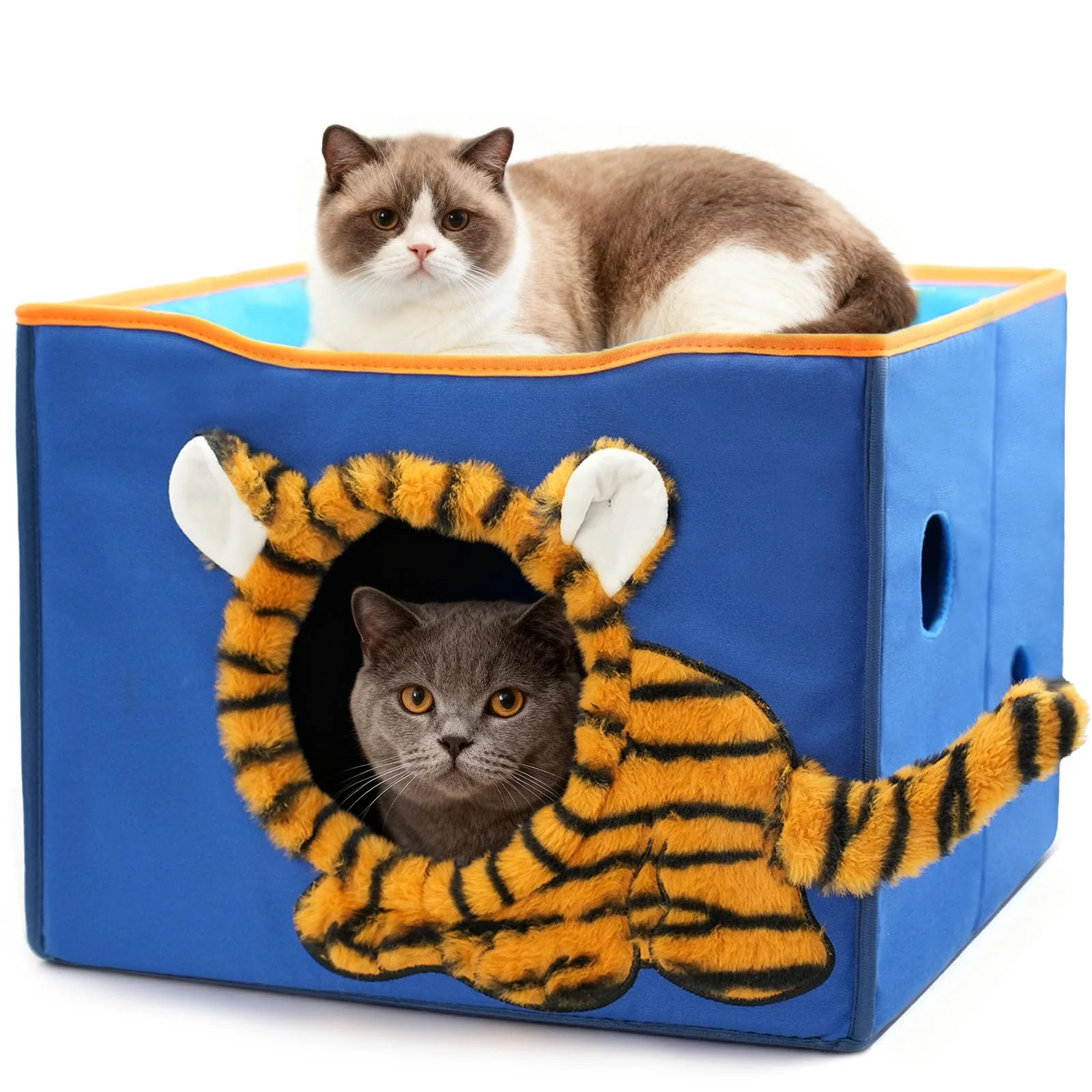 Sophisticated CWV Cat Houses for Indoor Cats – Tiger Design Cat Cave Bed with Scratch Pad 17x13x13 in Original Design