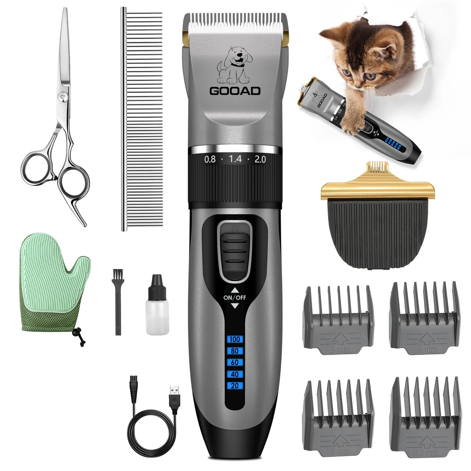 Natural Gooad Cat Clippers – Cordless Low-Noise Grooming Kit for Matted Long Hair Gray Lightweight