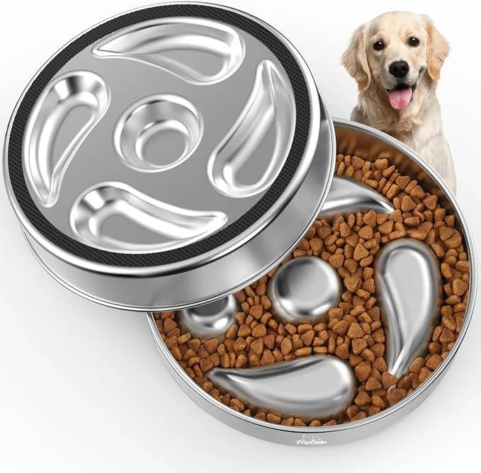 Next-Generation Slow Feeder Dog Bowls 304 Stainless Steel Dog Slow Feeder Bowl 3.8 Cups Metal Dog Food Bowl with Non-Slip Bottom Shallow Slow Eating Dog Bowl for Small Medium Breed Stop Bloat Dishwasher SafeAbout ThisOverview Clean