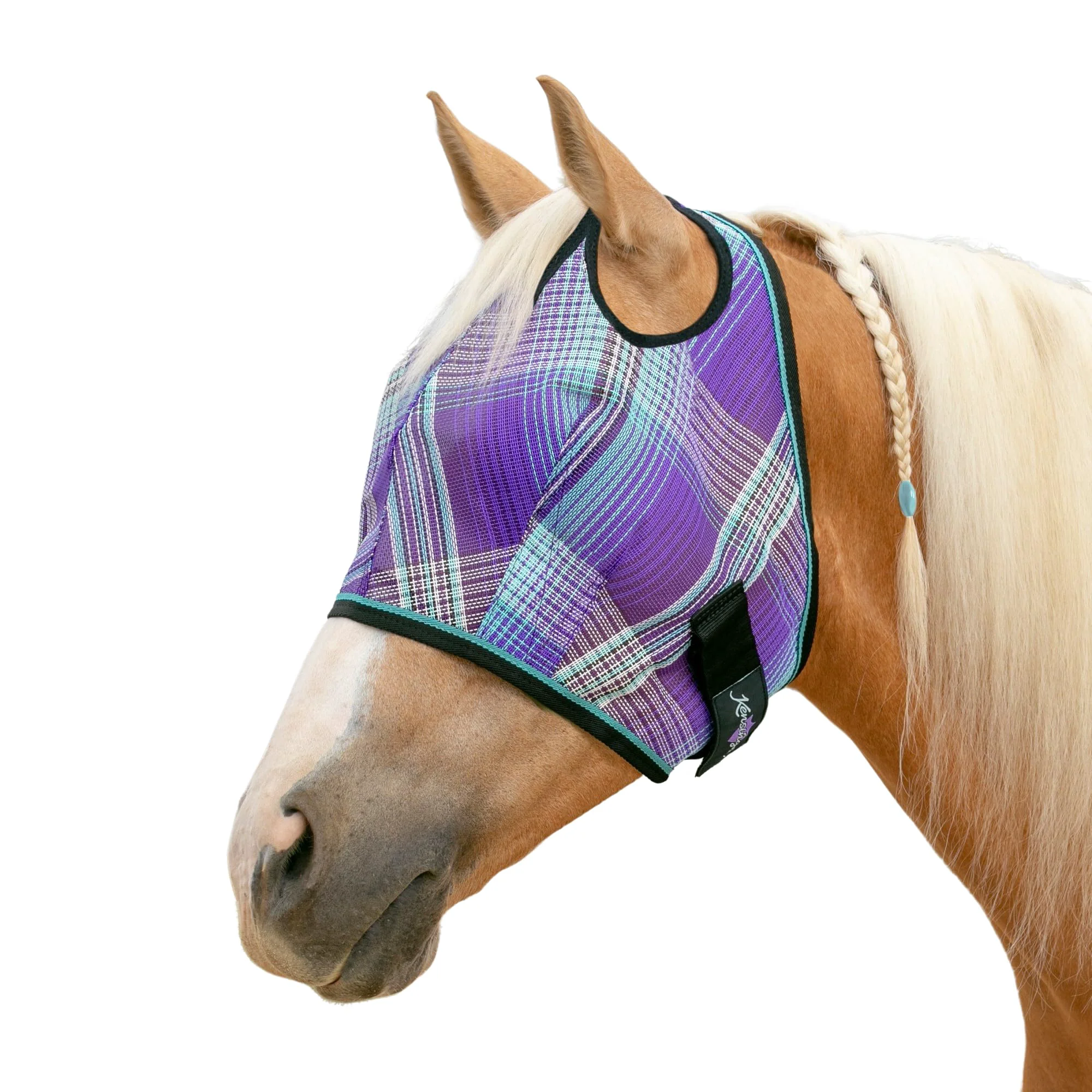 Contemporary Kensington UV Horse Fly Mask with Web Trim – Large Lavender Mint Twin Ear Openings Forelock dom Safe