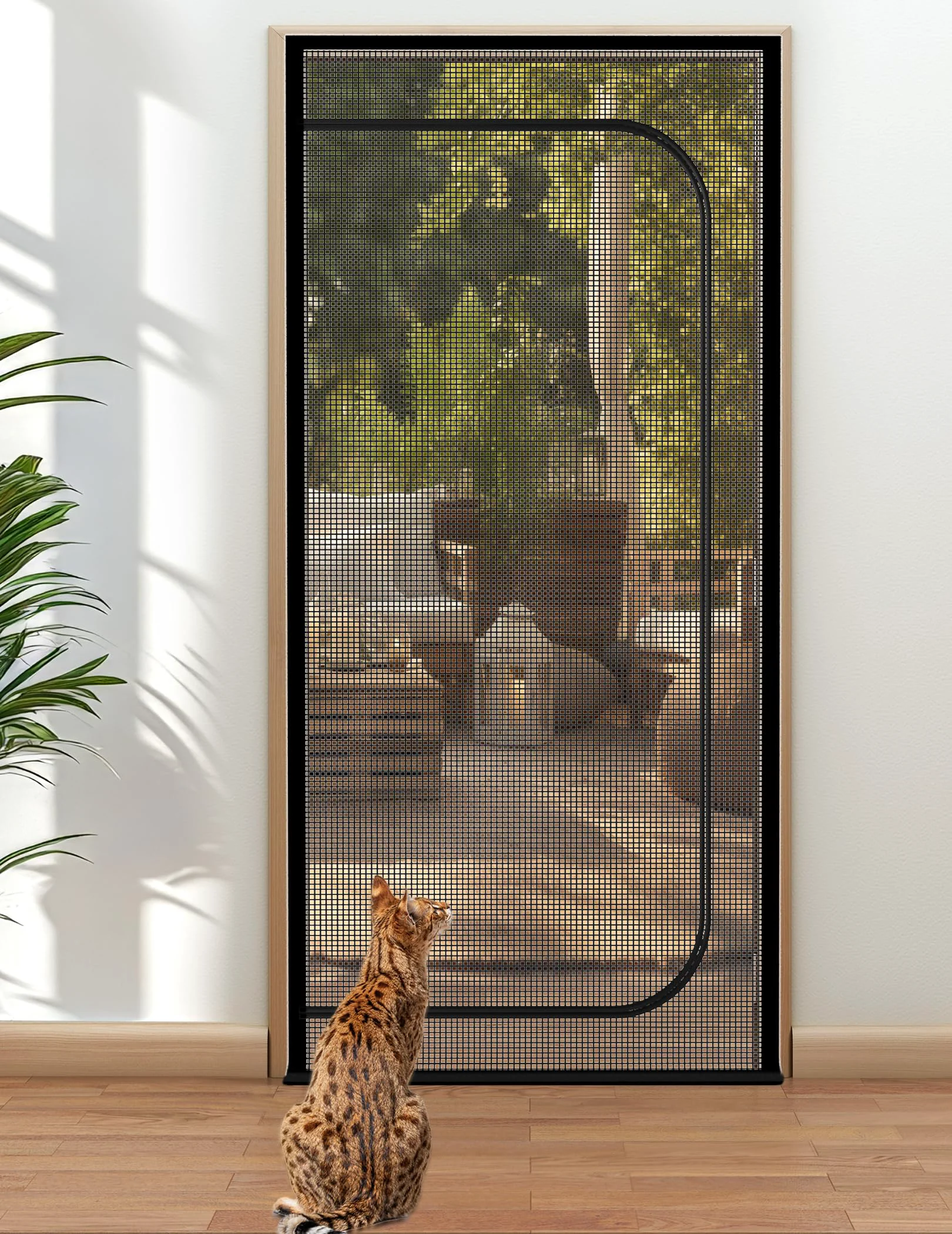 Proven BFNN Cat Screen Door — Extra Tall Cat-Proof Mesh Gate for 34×82 in Openings Anti-Scratch Mesh with Double Zipper Black Unique