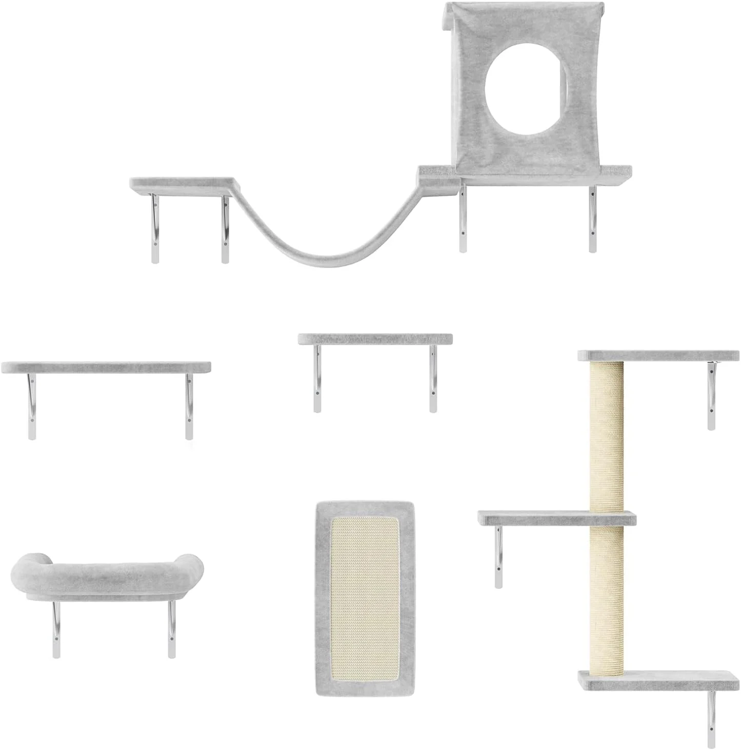 Certified NUNU LAB Cat Wall Shelves 6 Pcs Luxury Wall-Mounted Cat Climber Set Indoor Cat Furniture with 1 Condos House 2 Cat Wall Shelves 1 Scratching 1 Bridge Ladder 1 Scratching Pad Gray Smart