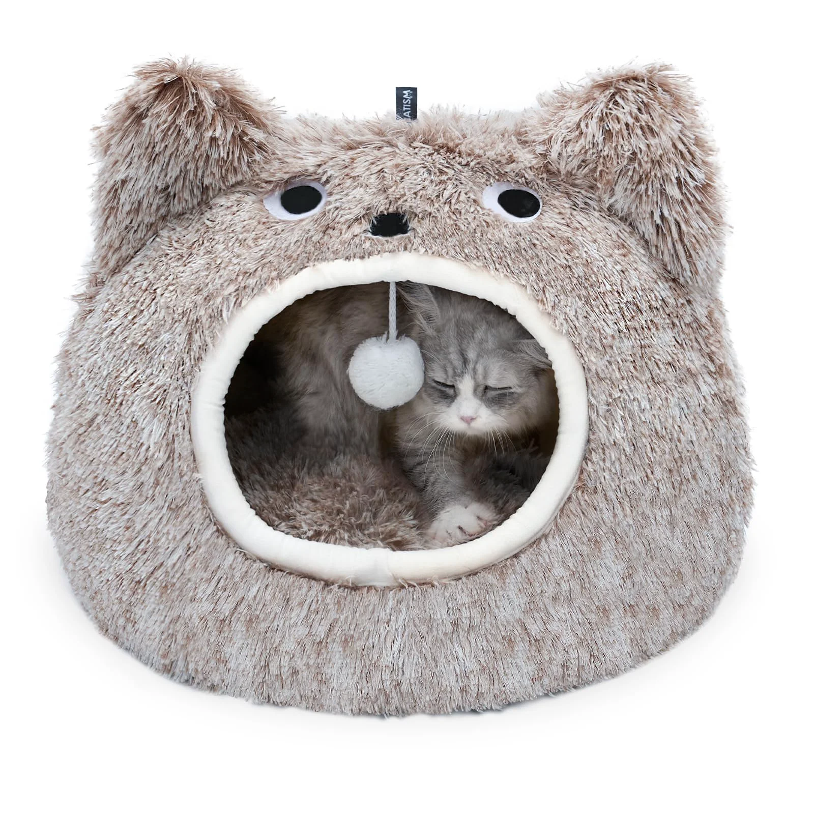Practical CATISM Cat Bed – Soft Plush Cat Cave for Indoor Cats Washable Hooded Cat House Flexible