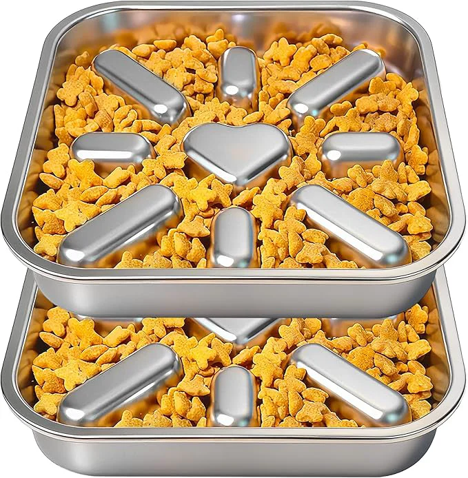 Specialty 2-Pack Slow Feeder Dog Bowls with Non-Slip Mat Stainless Steel Slow Feeder for Small Medium Dogs 2.5 Cups Pet Bowl for Slows Down Eating Dishwasher Safe Anti-Gulping Dog BowlAbout ThisOverview Functional