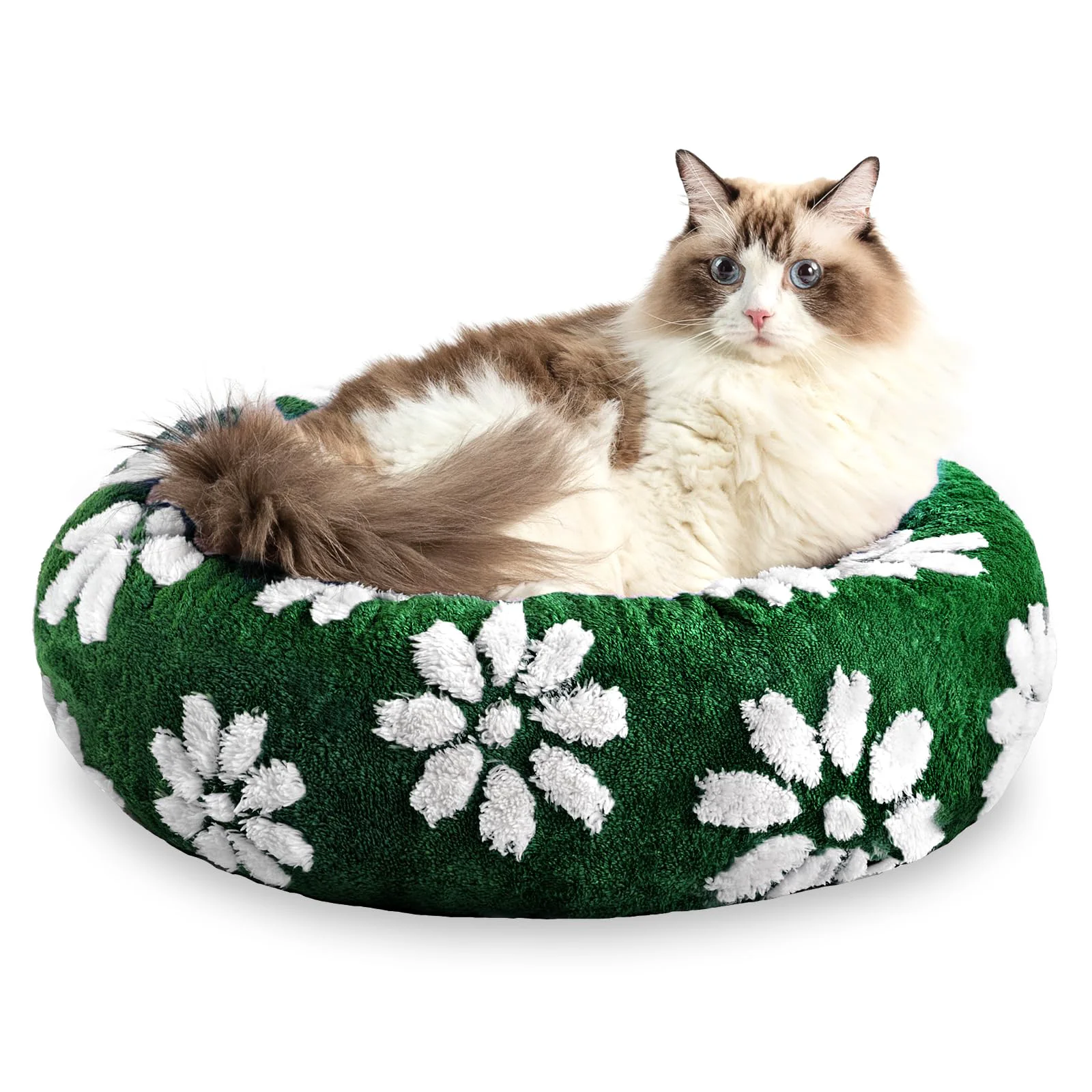Elegant Yaning Donut Bed for Small Dogs Cats – Green 20in Calming Round Bed with Removable Cover Elite