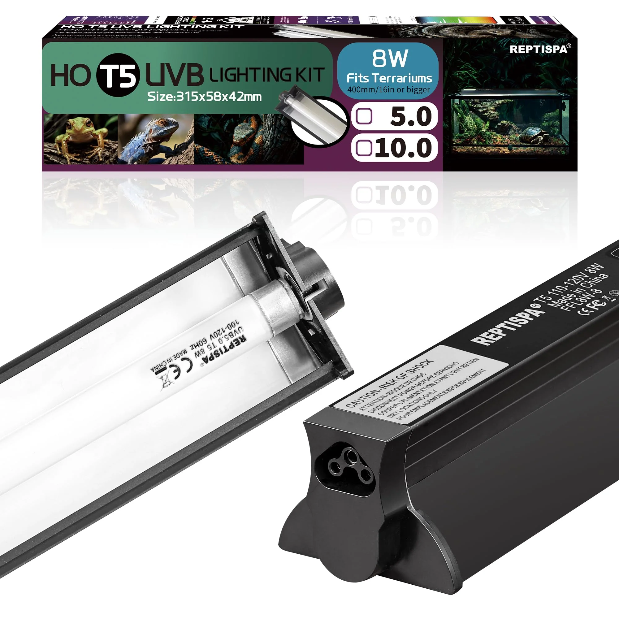 World-Class Reptispa T5 HO UVB Lighting Combo Kit — 8W Reptile Light 5.0 UVB Bearded Dragon Basking Light Specialty
