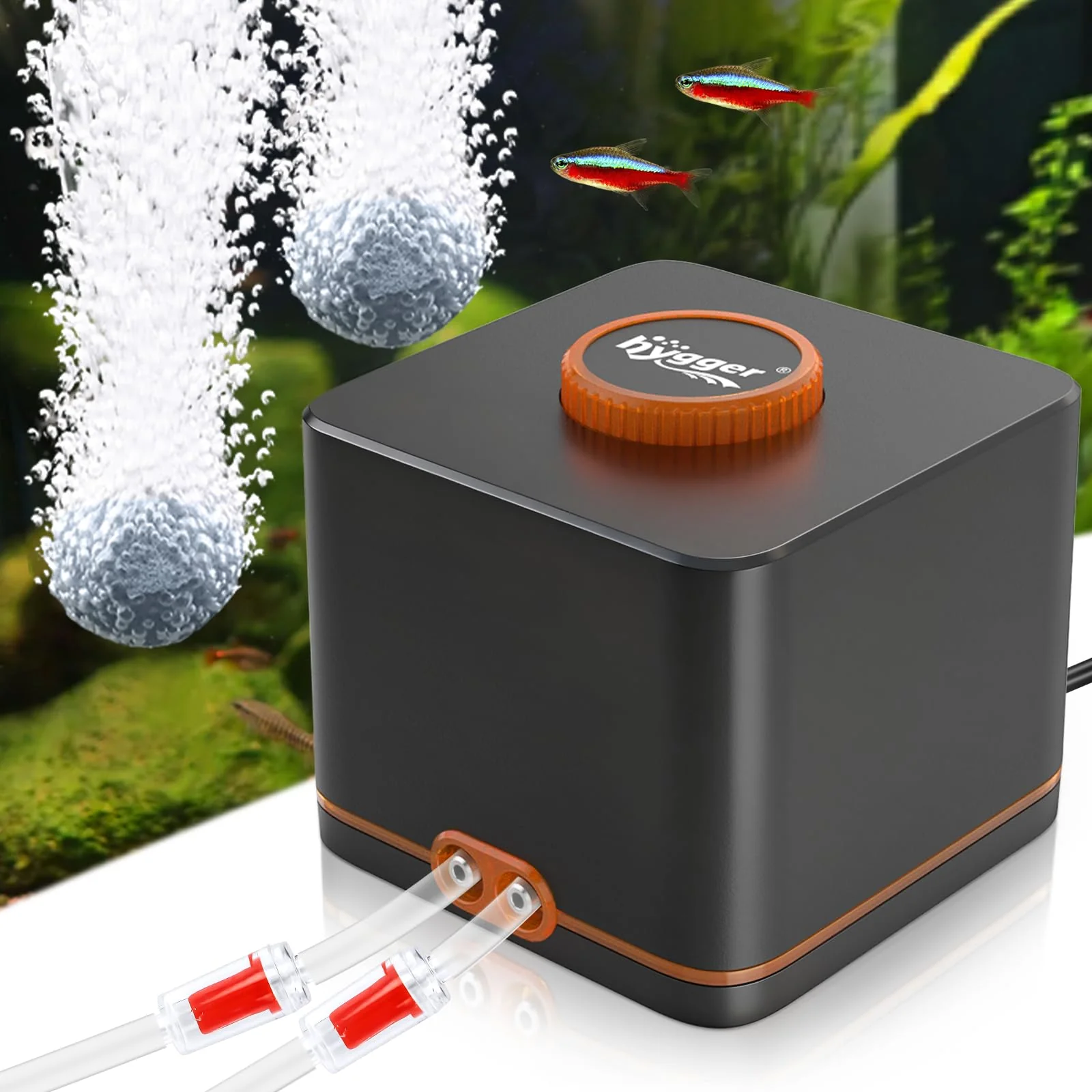 Lightweight hygger Strong Aquarium Air Pump for Medium-Large Tanks — Silent Durable 1 Outlet Soft