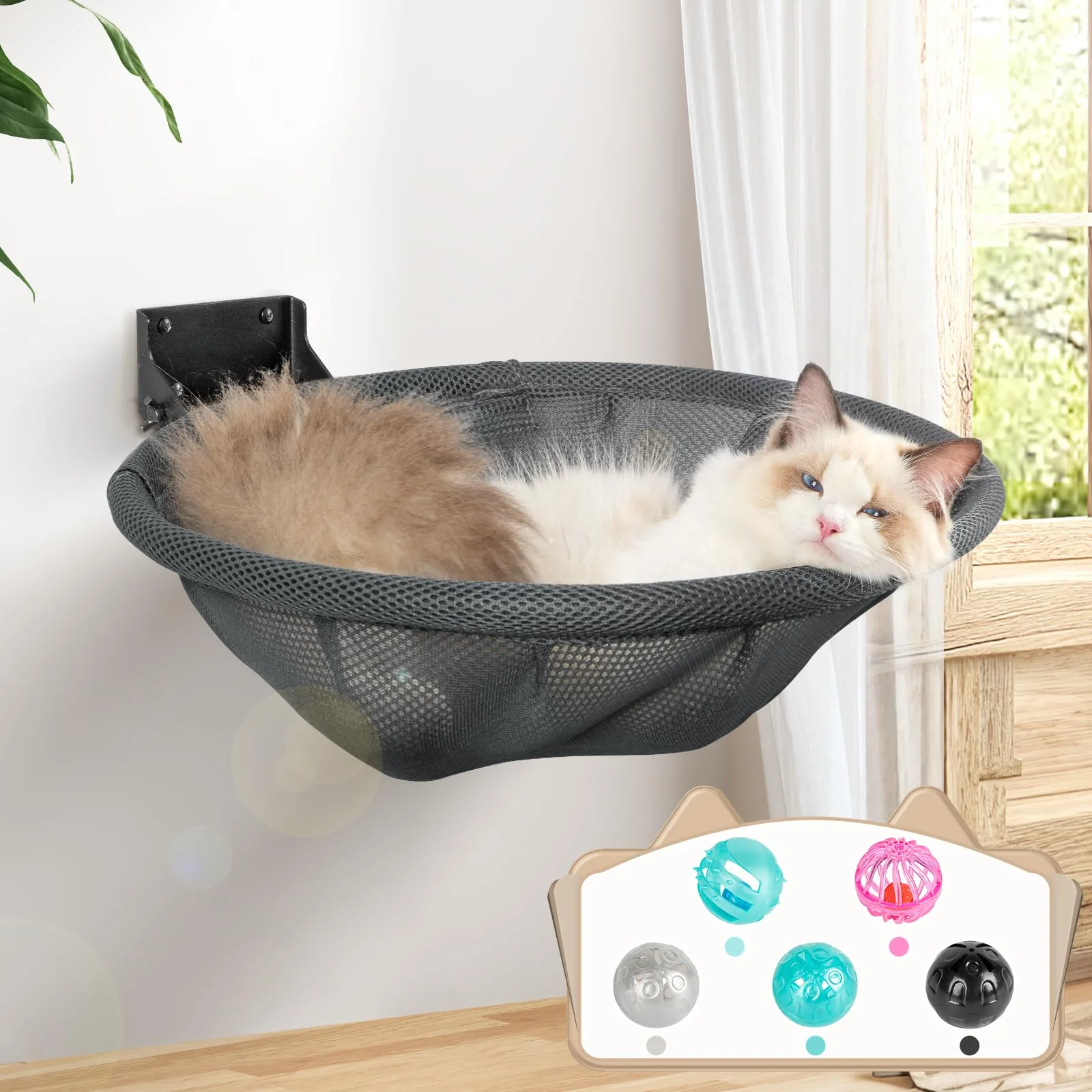Carefully Designed JUNSPOW Cat Hammock Wall Mounted – Foldable Stable Breathable Cat Bed Gray Advanced