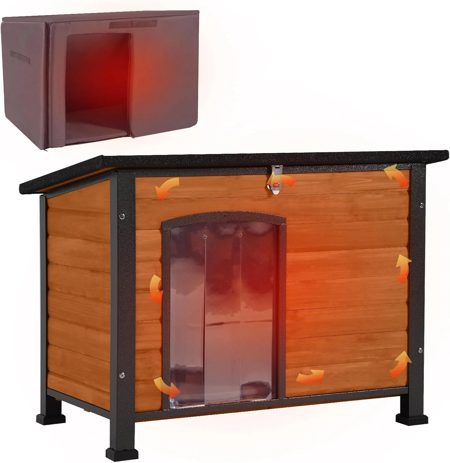 User-Friendly Aivituvin Outdoor Dog House with Insulated Liner Waterproof Dog Kennel for Winter Cat House for Small Medium Large Dogs Cats Unique All-Around Iron Frame Eco-Friendly
