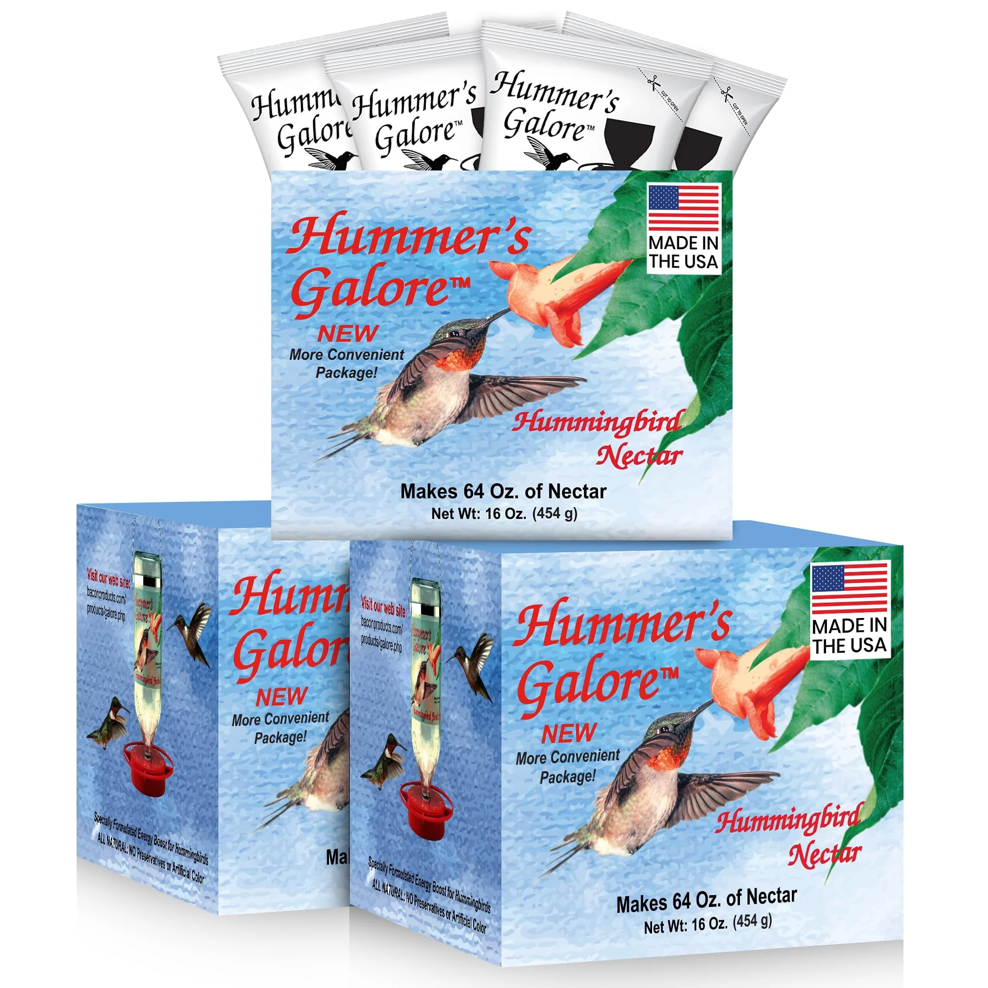Consistent Hummer’s Galore Hummingbird Food – Ready-to-Mix Nectar All-Natural No Preservatives or Dyes 192 oz Pack of 3 Soft
