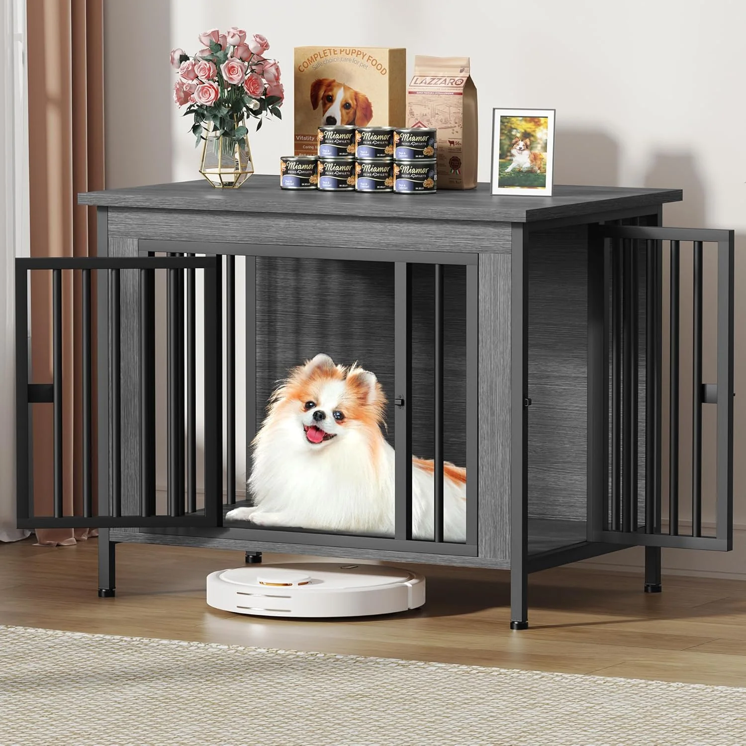 Fashionable EasyCom 31.5 Small Dog Crate Furniture Chew-Resistant Dog Crates for Small and Medium Dogs Dog Kennel Furniture Indoor with 2 Doors and 3.94 Raised Feet as TV Stand End Table Crate Table Selected