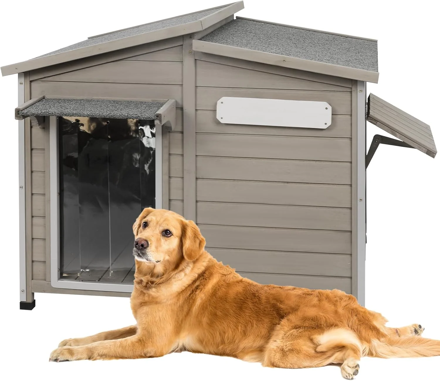 Safe 43 L Outdoor Extra Large Dog House with Removable Floor Raised Feet Anti-Chewing Iron Frame – Wooden Kennel with Asphalt Roof Window for Indoor Outdoor Use I for Medium to Large Dogs Original