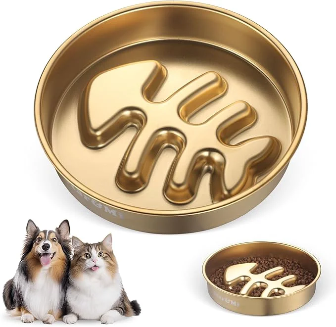Crafted Golden Stainless Steel Slow Feeder Dog Bowls – Non-Slip Metal Dog Bowl for Large Medium Breeds Puppy Puzzle Feeder – 2 Cup Capacity for Small to Big Pets – Durable Slow Feed Fishbone-Golden About ThisOverview Lightweight