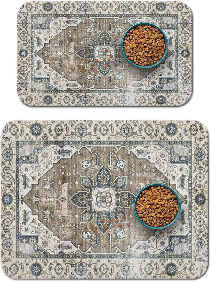 Crafted 2 Pack Dog Food Mats for Floors Absorbent and Quick-Drying Pet Cat Food Mat Trusted