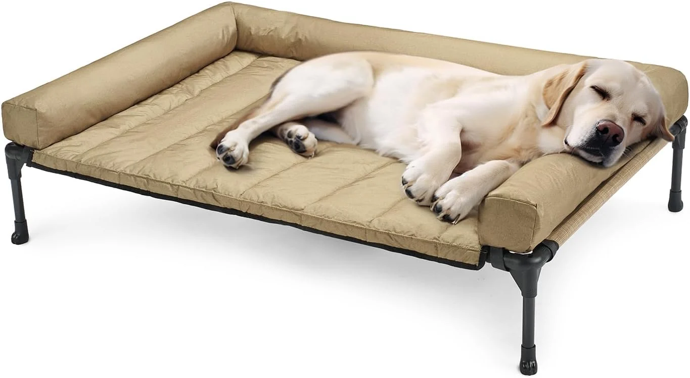 Eco-Friendly Veehoo Cooling d Dog Bed Add Removable Waterproof Bolster Cushion Mat Raised Pet Cot with Breathable Teslin Mesh No-Slip Feet Dog Couch Bed for Indoor Outdoor 42x30inches Beige CWC2331B Unique
