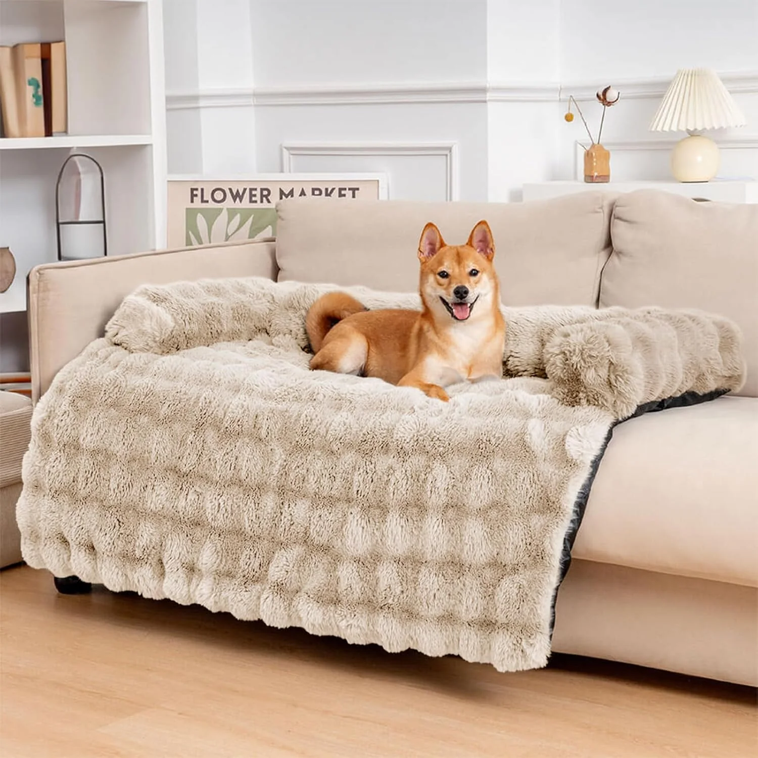 Convenient FUNNY FUZZY Pet Fluffy Plush Calming Dog Couch Bed Sofa Protector Washable Pets Mat for Large Medium Small Dogs and Cats Coffee 47.24 × 37.4 × 6.3 in Refined