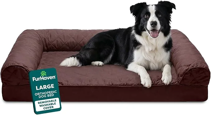 Fine Furhaven Orthopedic Dog Bed for Large Medium Dogs w Removable Bolsters Traditional