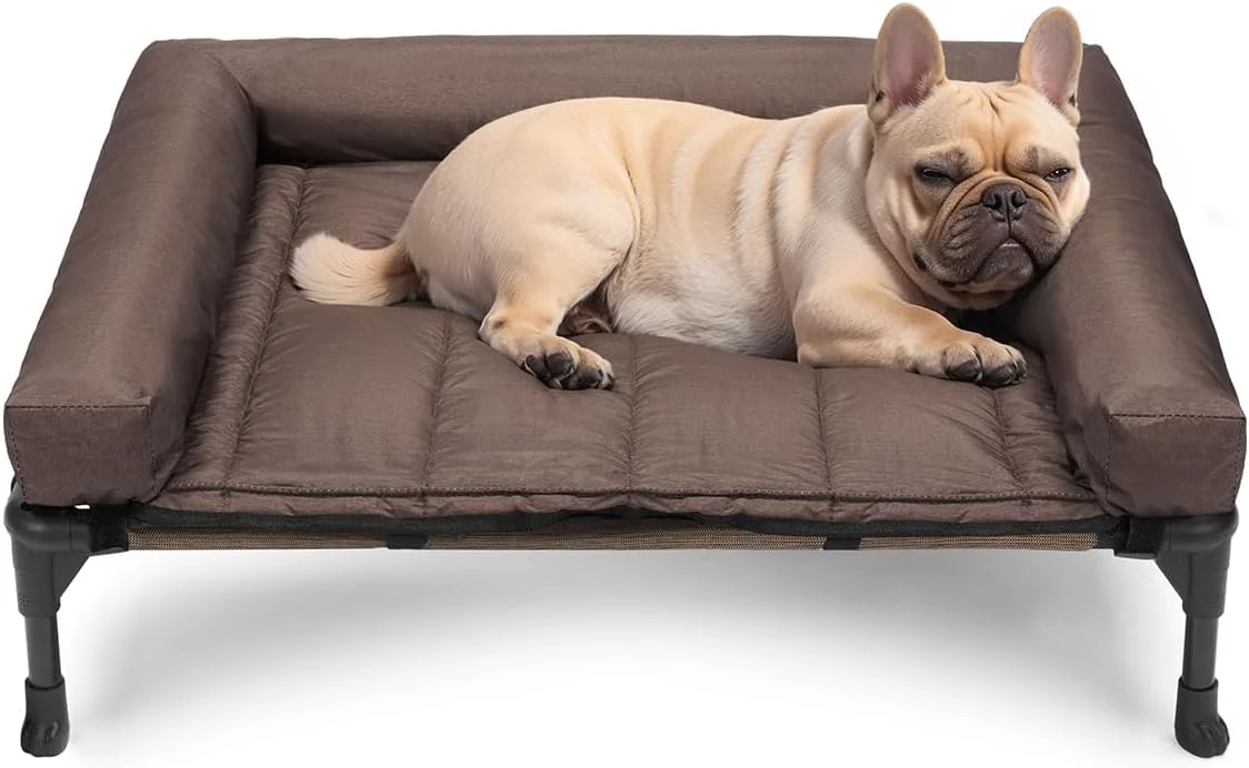 Refined Veehoo Cooling d Dog Bed Add Removable Waterproof Bolster Cushion Mat Raised Pet Cot with Breathable Teslin Mesh No-Slip Feet Dog Sofa Bed for Indoor Outdoor Medium Brown CWC2331B Enhanced