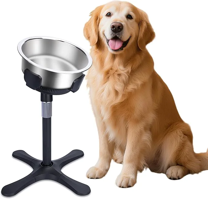 Relaxed d Dog Bowl Adjustable Stand Heights and Width Non-Slip Foot Mats Tilting Raised Dog Bowls with Metal Knob for Small Medium and Large Dogs Breed（1pack） BlackAbout ThisOverview Reusable