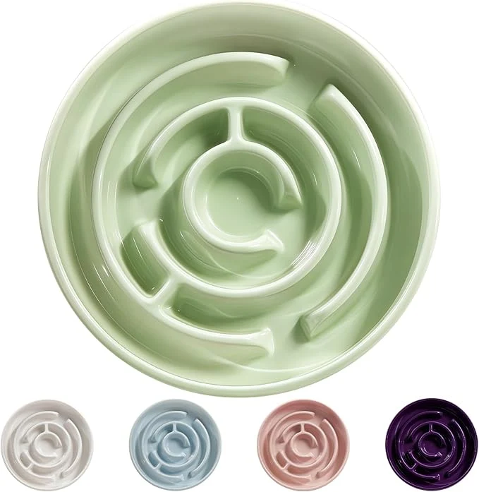 Contemporary Ceramic Slow Feeder Dog Bowl 1.5 Cups Pet Slow Feeder for Small and Medium Breed Puzzle Dog Food Dish Anti-Gulping Stop Bloat Preventing Choking Green About ThisOverview Elite