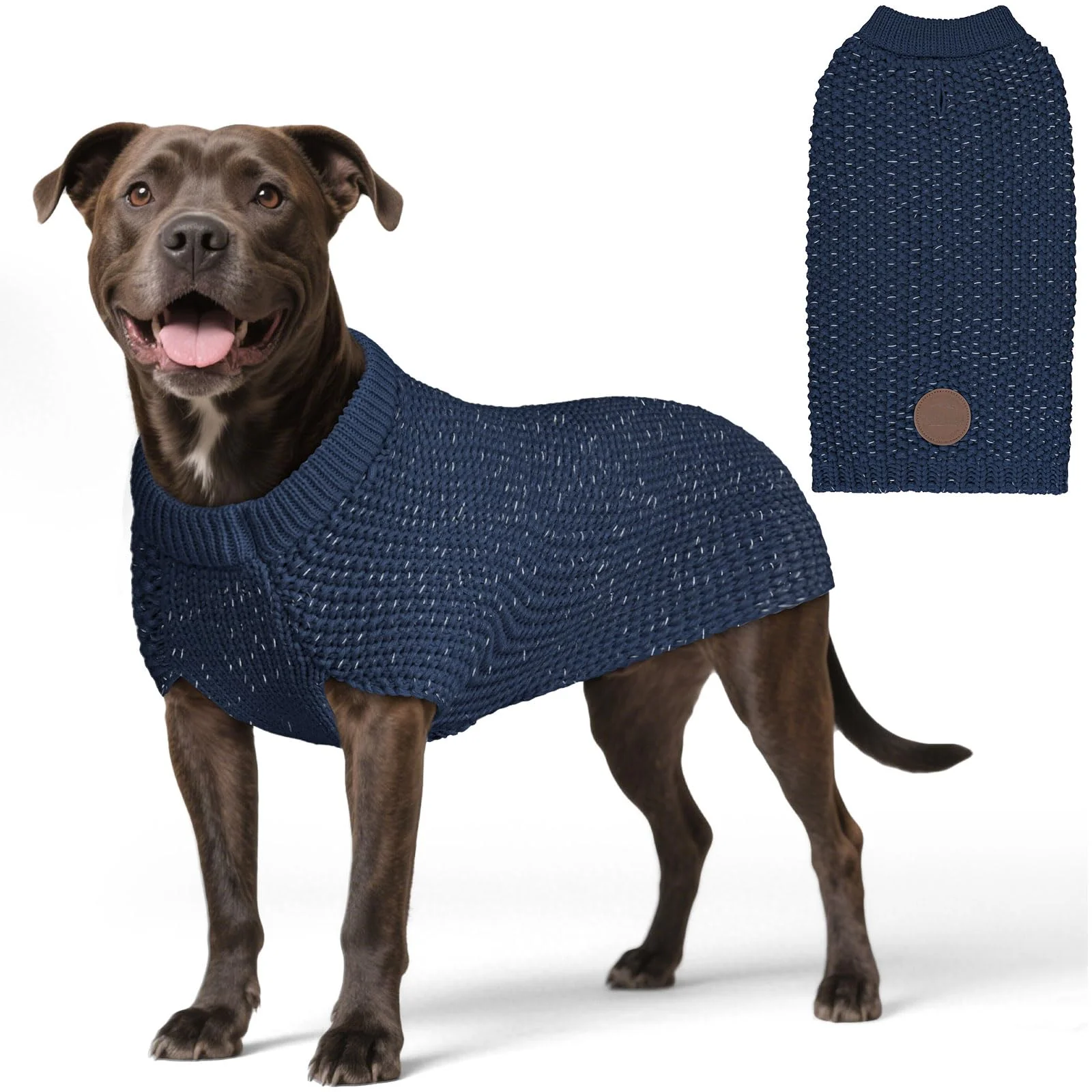 Sophisticated KYEESE Dog Sweater for Large Dogs with Leash Hole — Navy XX-Large Reflective Knit Detailed