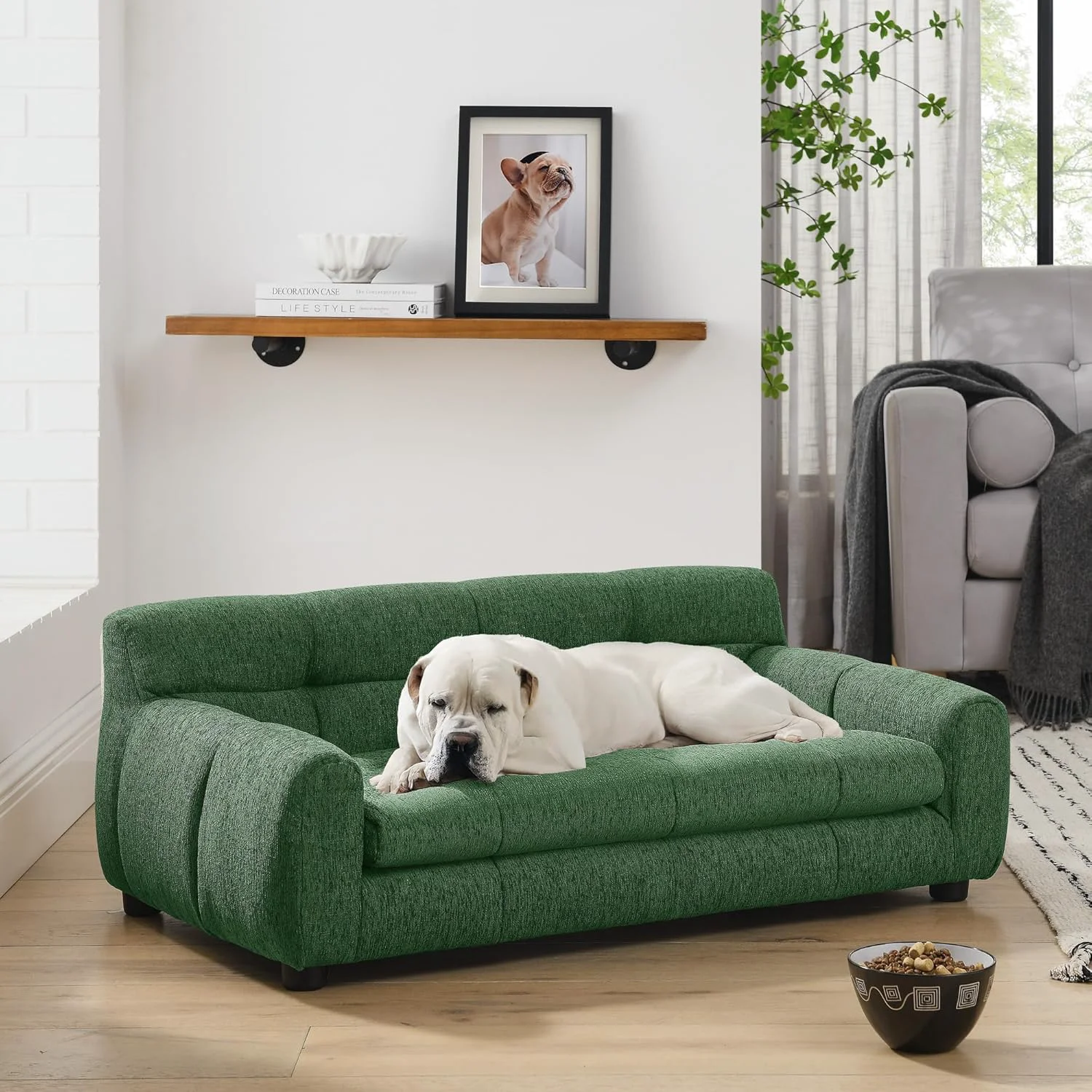 Elite Dog Couch Bed Mini Sofa for Dogs with Backrest and Armrest Durable Pet Sofa with Soft Foam Cushion d Dog Couch Bed with Legs for Medium and Large Dogs Emerald Green Enhanced