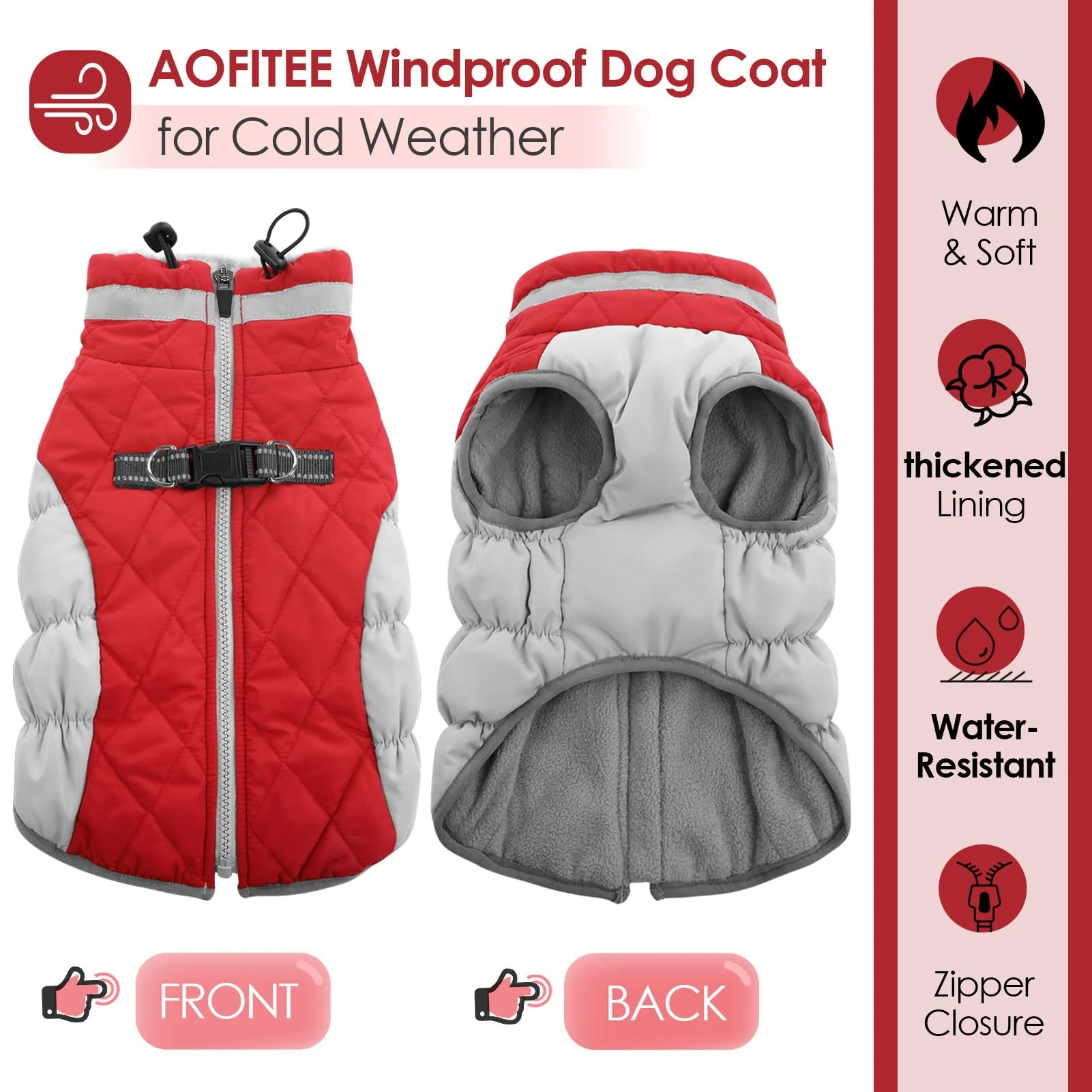 Contemporary AOFITEE Dog Coat Warm Winter Jacket with Harness Waterproof Fleece Vest Smooth