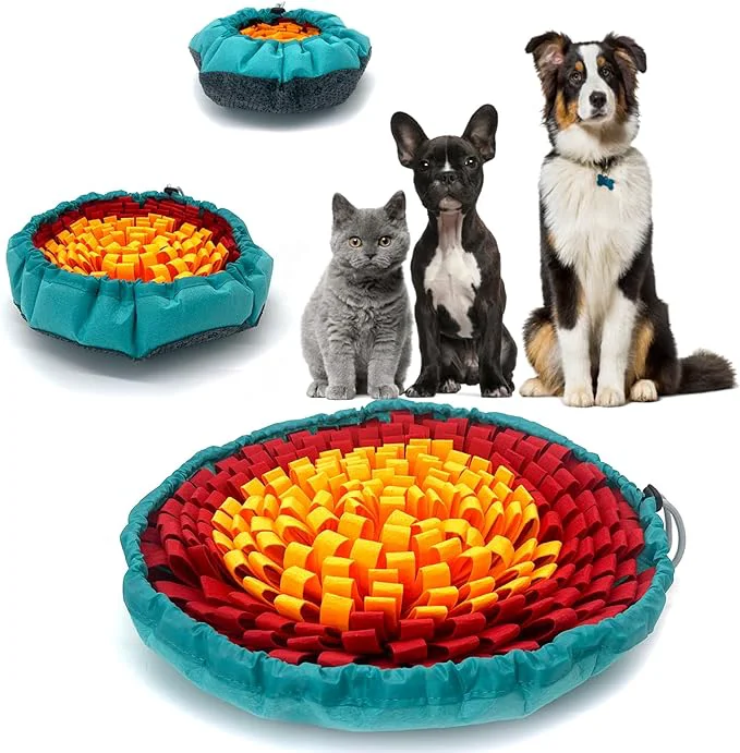 Pure Dog Snuffle-Mat Slow-Feeder-Bowl – Simulating Grassland for Boredom Encourages Natural Foraging Skills for Pet Treat Indoor Outdoor Stress Relief（Tricolor）About This Long-Lasting